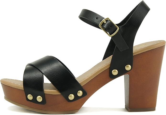 Soda MIGUEL ~ Women Crisscross Band Fashion Chunky Platform Block Mid Heel Sandal with Ankle Stra... | Amazon (US)