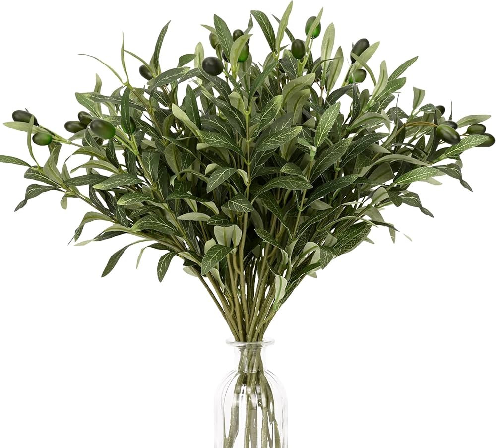 Waipfaru 8 Pcs Faux Greenery Stems, Olive Tree Branches for Vases, Artificial Olive Tree Fake Pla... | Amazon (US)