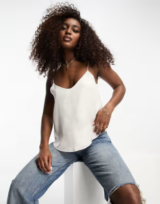 Stradivarius scoop neck satin cami in white | ASOS (Global)