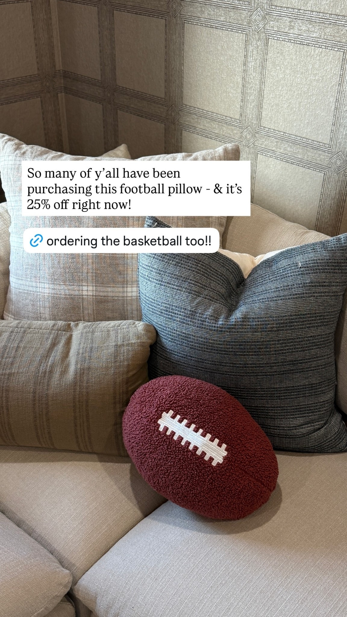 So many of y’all have been purchasing this football pillow - & it’s 25% off right now!