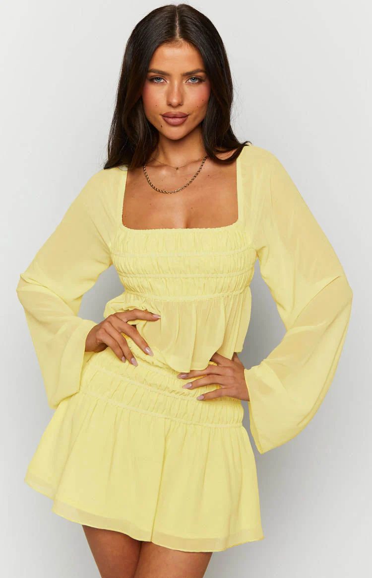 Sean Yellow Chiffon Mini Skirt | Beginning Boutique (US)