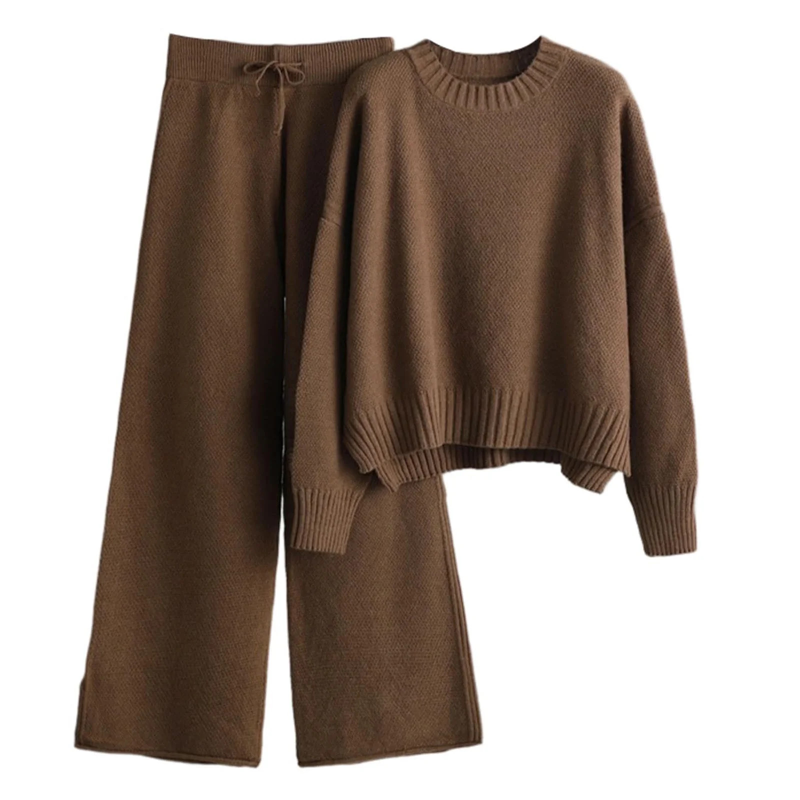 Posijego Women's 2 Piece Sweater Set Soft Long Sleeve Knit Top With Drawstring Wide Leg Pants Lou... | Walmart (US)