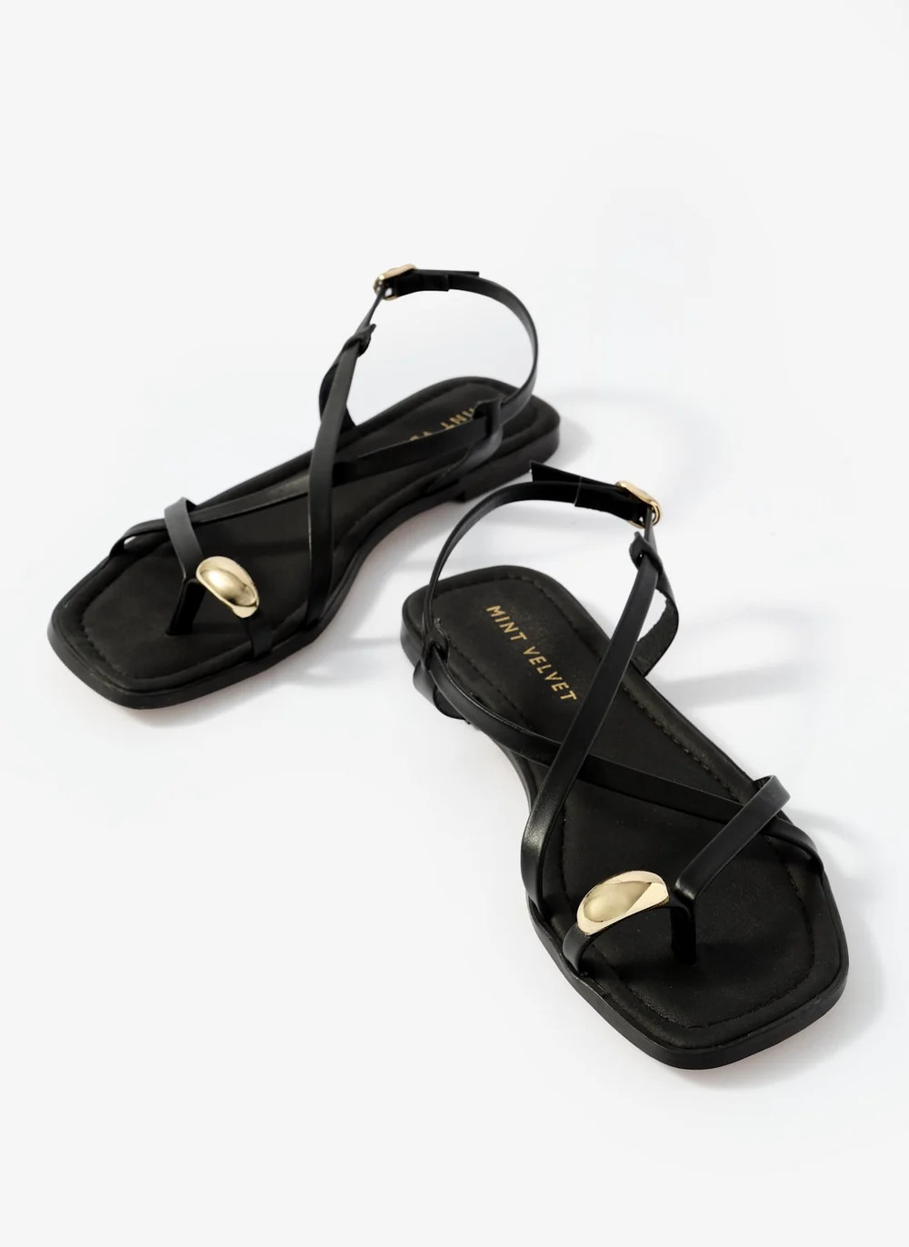 Sofia Black Leather Strappy Sandals | Mint Velvet - UK