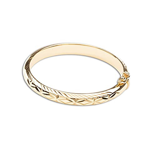 Precious Pieces 14K Gold-Plated Etched Bangle Bracelet for Teens and Women (Adult-Large) | Amazon (US)