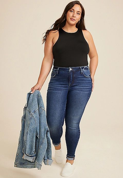 HFS Plus Size Everflex™ Dark High Rise No Gap Cuffed Super Skinny Jean | Maurices