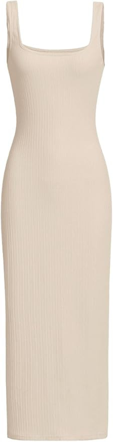 Verdusa Women's Casual Sleeveless Square Neck High Waist Rib Knit Tank Long Dress | Amazon (US)