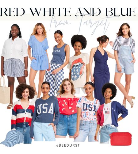 Memorial Day weekend outfits!Memorial Day looks from Target, Red White and Blue outfits, patriotic outfits, overalls, overall shorts, linen romper, checkered pants

#LTKunder50 #LTKSeasonal #LTKstyletip