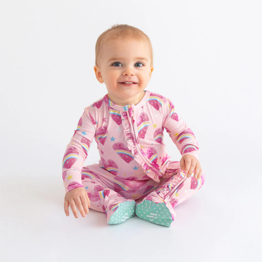 Rainbow Hearts Footie Zippered One Piece | Posh Peanut