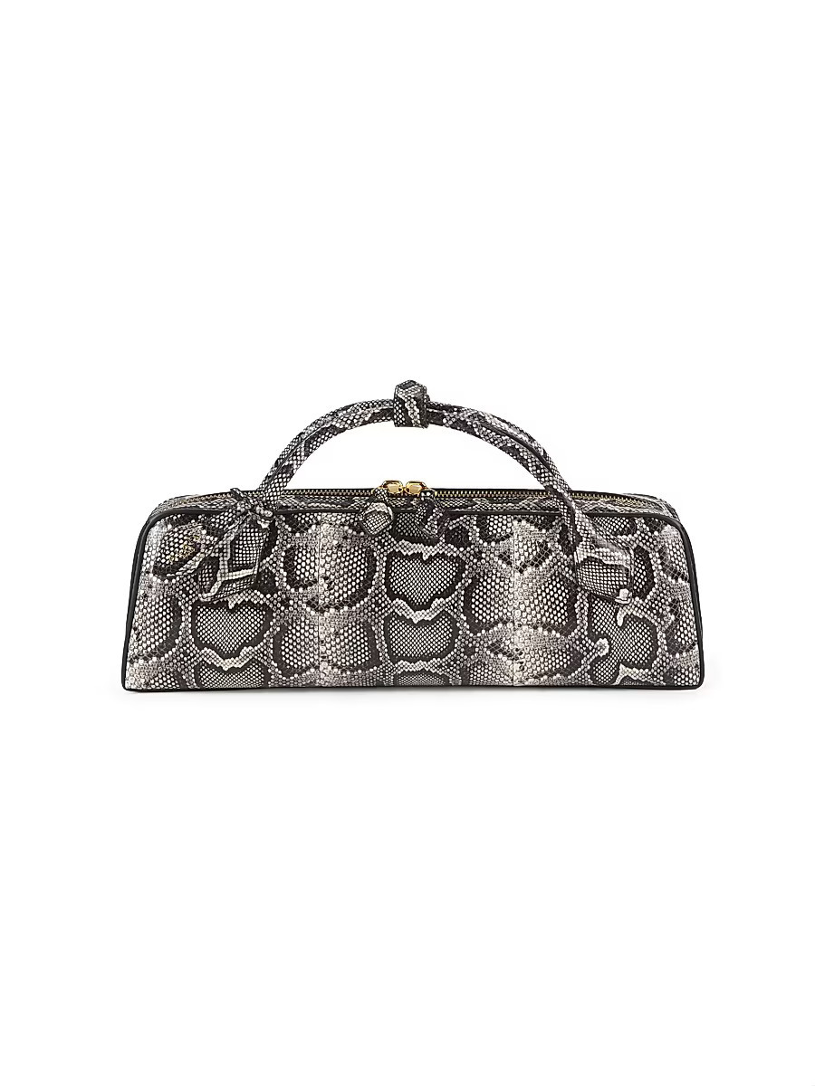 Women's Teckel Snakeskin-Embossed Leather Clutch - Blanc Noir | Saks Fifth Avenue