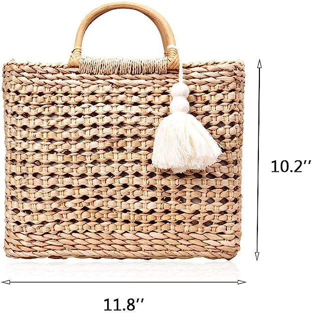 QTKJ Fashion Women Summer Straw Crossbody Bag with Cute Tassels Pendant, Hand-Woven Beach Shoulde... | Amazon (US)