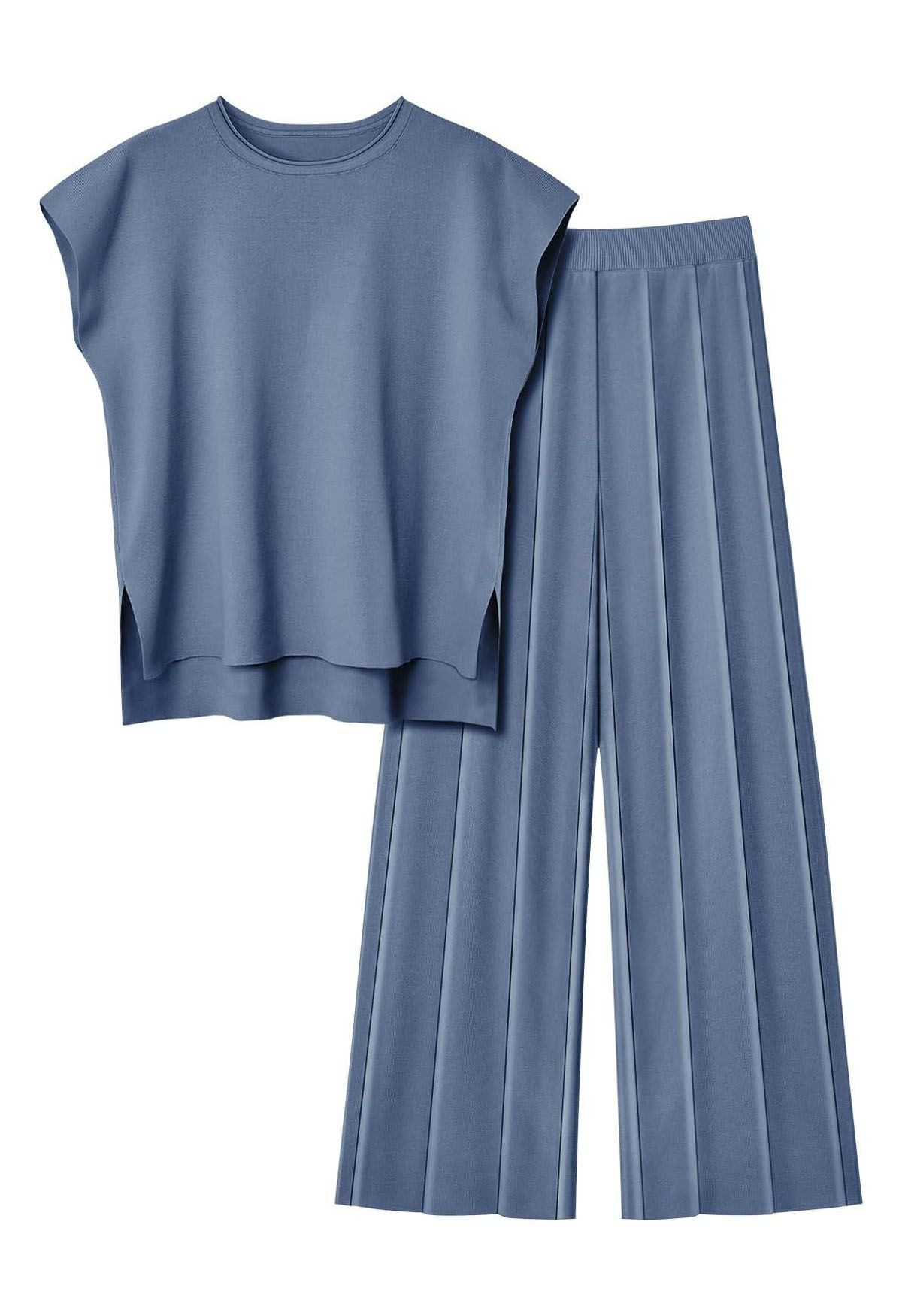 Daily Comfort Sleeveless Top and Straight-Leg Pants Set in Indigo | Chicwish