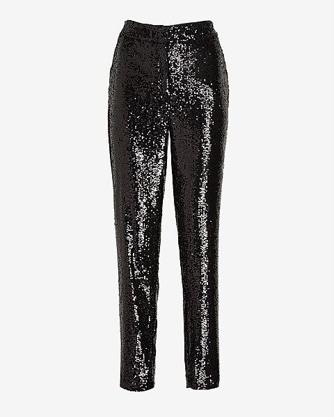 High Waisted Sequin Ankle Pant | Express