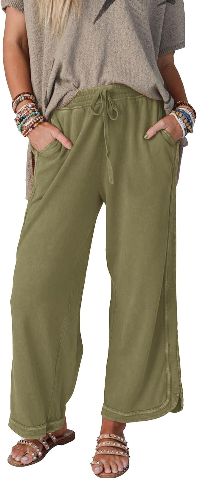 Womens Wide Leg Pants Casual High Waisted Palazzo Pants Lightweight Summer Flowy Beach Pants with... | Amazon (US)