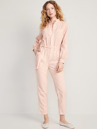 Collarless Tie-Belt Utility Jumpsuit for Women | Old Navy (US)
