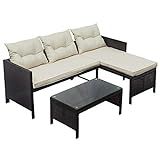 FCNEHLM Patio Sets, 3 Piece Rattan Sofa Seating Group with Cushions, Outdoor Furniture for Garden Ya | Amazon (US)