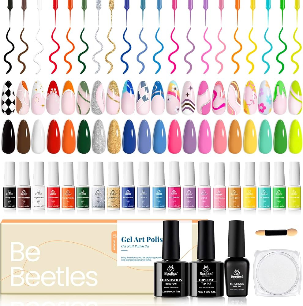 Beetles Gel Liner Nail Art Polish Set Pastel Gel Nail White Gold Red Glitter Neon French Tip Nail... | Amazon (US)