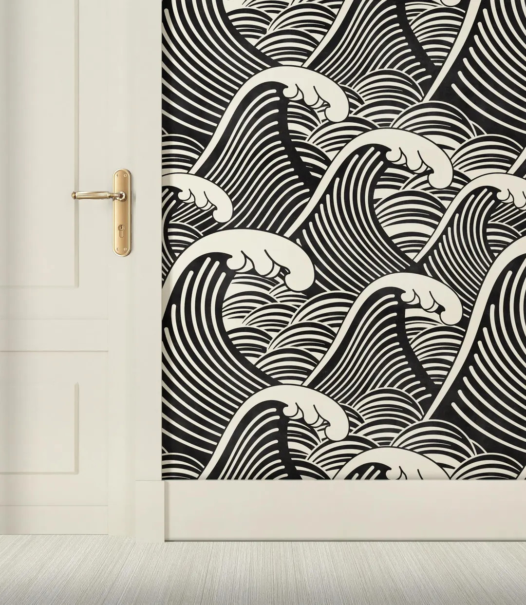 Black & White Waves Design Wallpaper – Classic Vintage Ocean Wall Mural for Living Room, Minima... | Etsy (US)