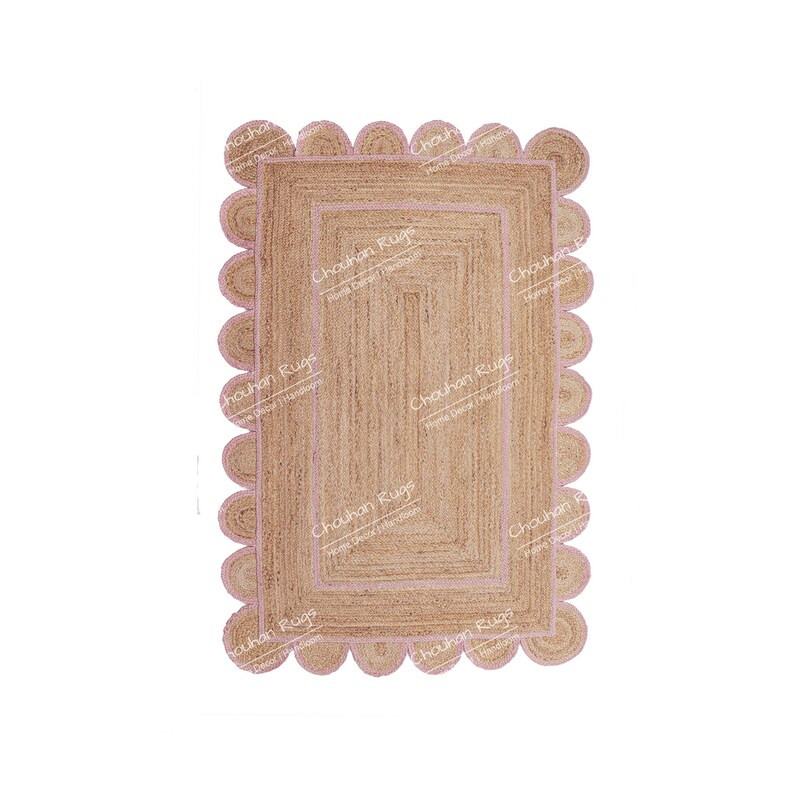 Scalloped Jute Rug, Green Scallop Rug, Natural Jute Rug, Handbraided Rug, Jute Area Rug, Handwove... | Etsy (US)