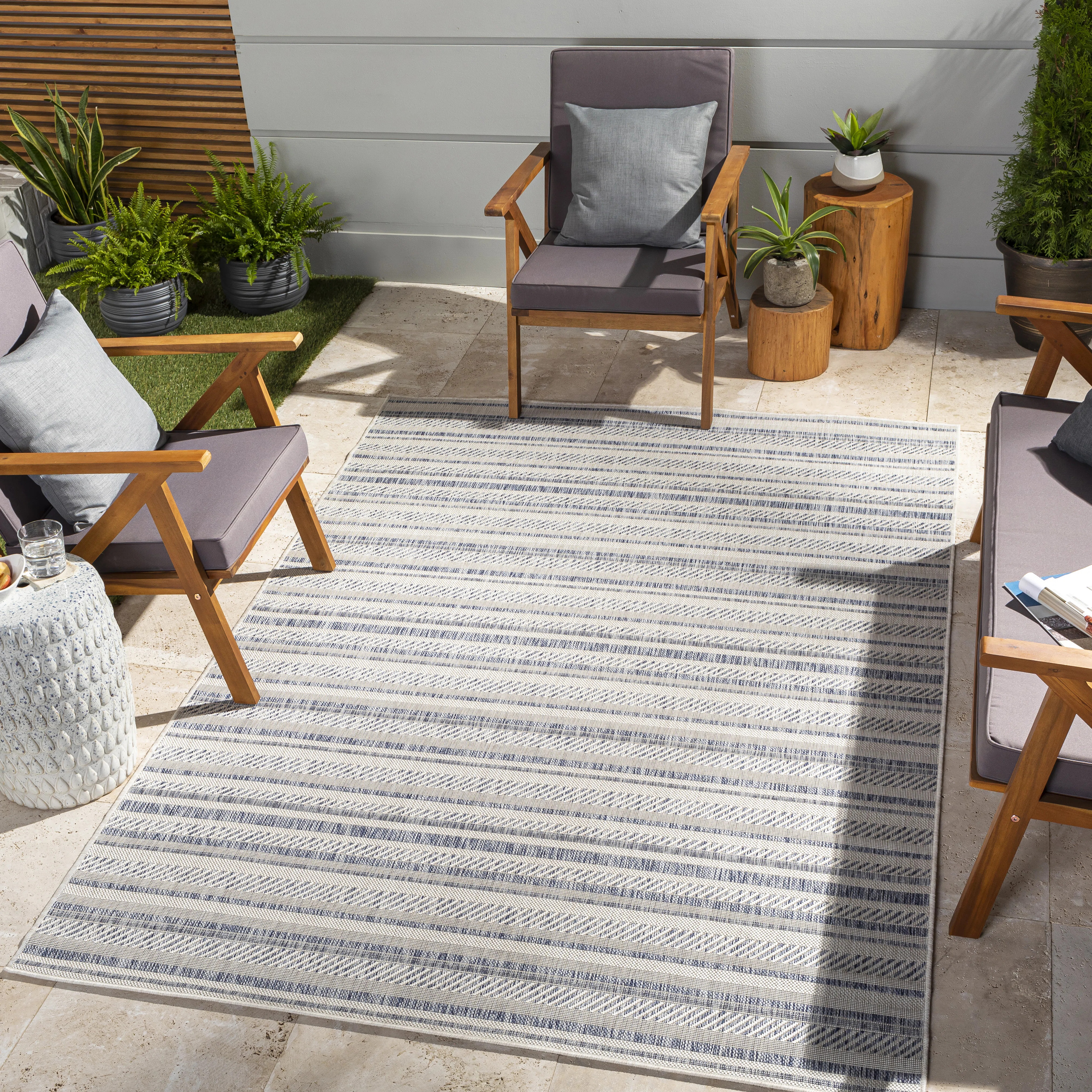 Mendota Bellino Striped Oatmeal Indoor/Outdoor Area Rug | Wayfair North America