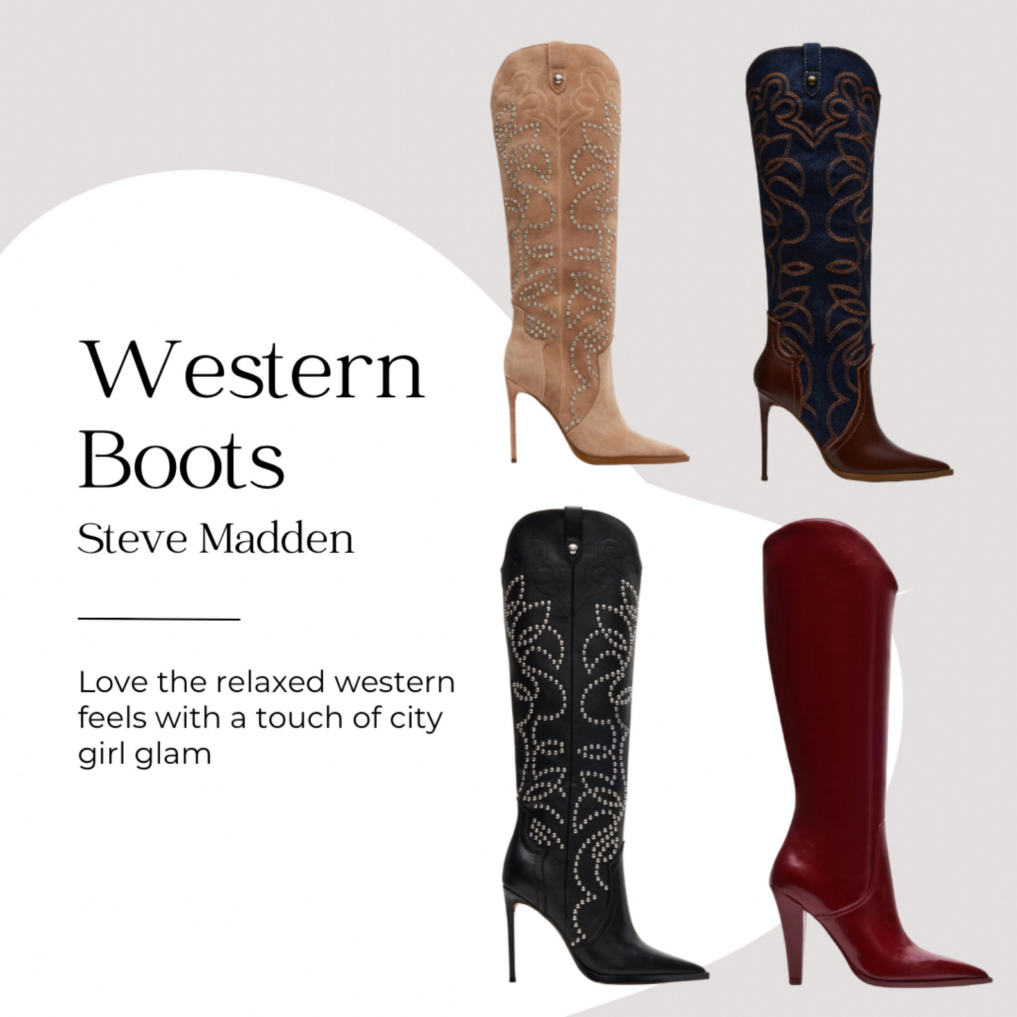 Steve Madden boots with a western flare on my wishlist for when temps start cooling down. 



#LTKStyleTip #LTKShoeCrush #LTKSeasonal