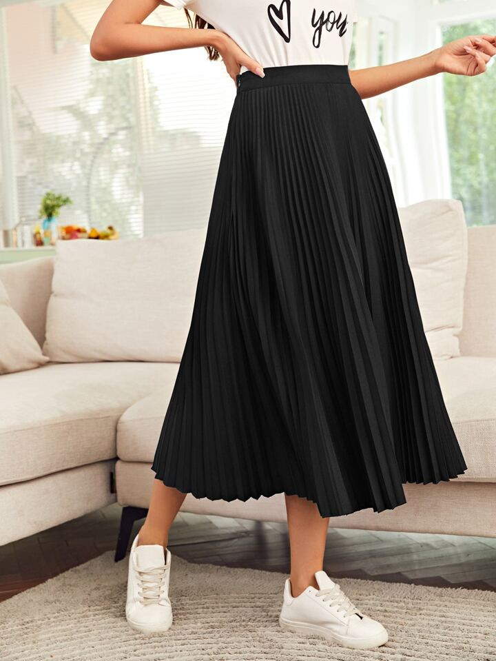 SHEIN Mulvari High Waist Solid Pleated Skirt | SHEIN