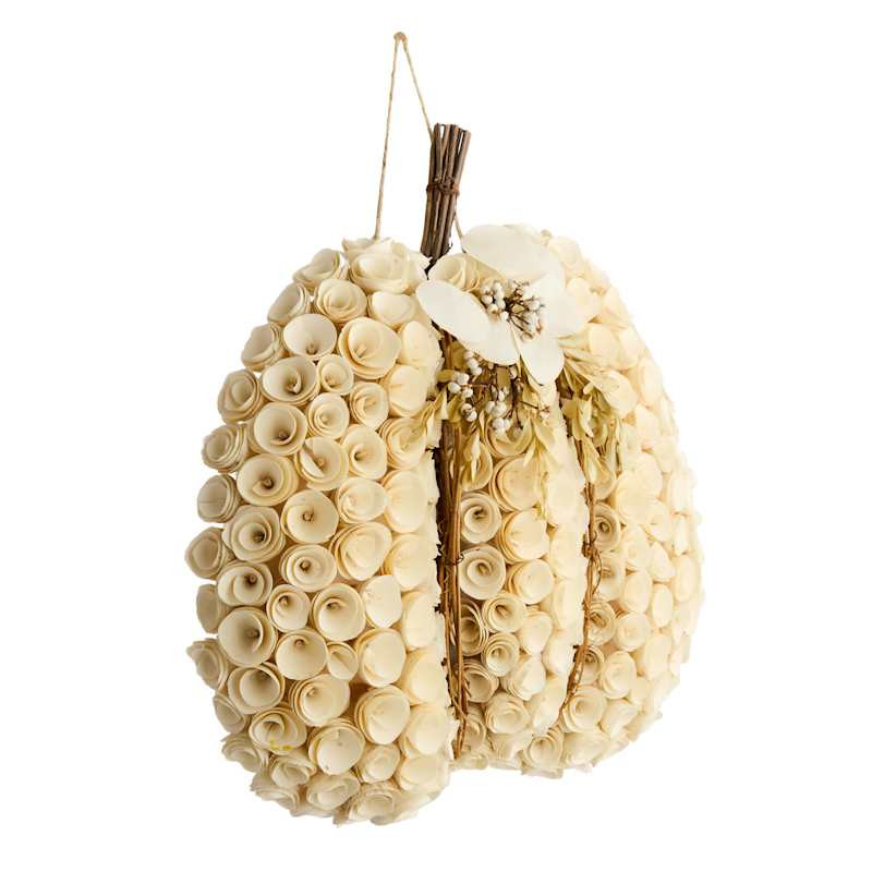 White Wooden Pumpkin Wreath, 18" | At Home