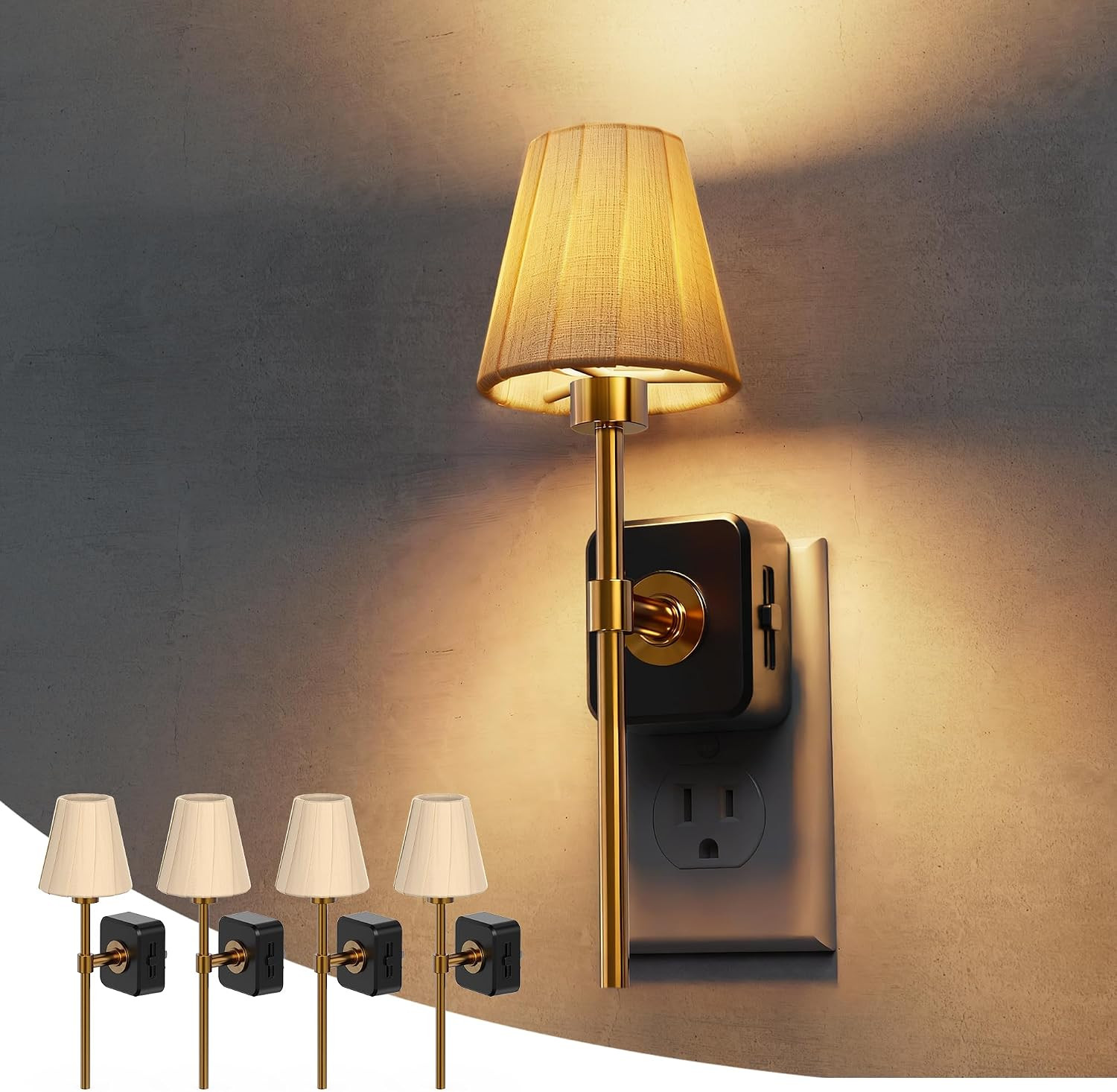 L LOHAS LED Night Lights Plug into Wall, Pleated Fabric Cover Night Light | Amazon (US)