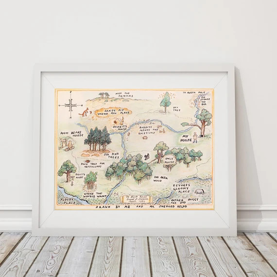 100 Acre Wood Map Sign. Classic Winnie the Pooh Nursery. Winnie the Pooh Baby. Wall Art. Wall Dec... | Etsy (US)