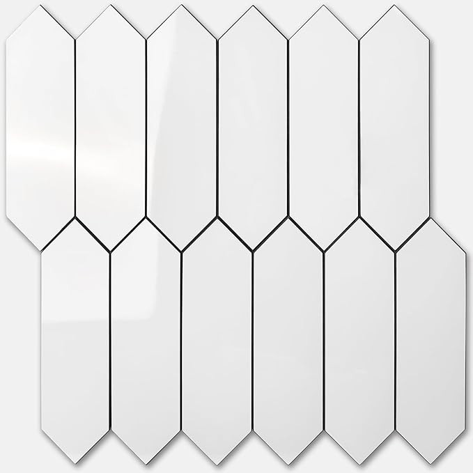 Vamos Tile 1 Sheet Glossy White Backsplash Tile Peel and Stick, 12.8 x 12.8 Inch Long Hexagon PVC... | Amazon (US)