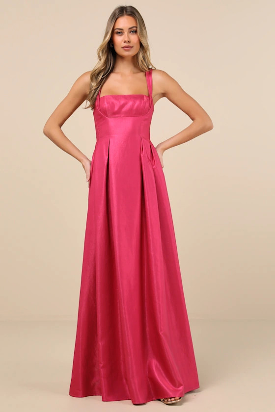 Immaculate Aura Shiny Magenta Taffeta Maxi Dress With Pockets | Lulus