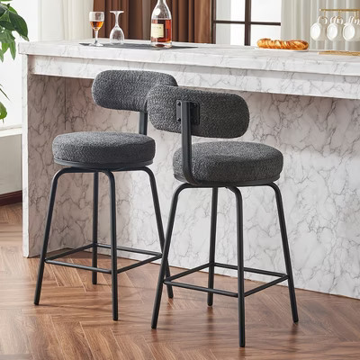 Hrinhom Modern Swivel Bar Stools Set of 2, Boucle Upholstered Counter Height Bar Chairs with Metal Legs-Grey | Target