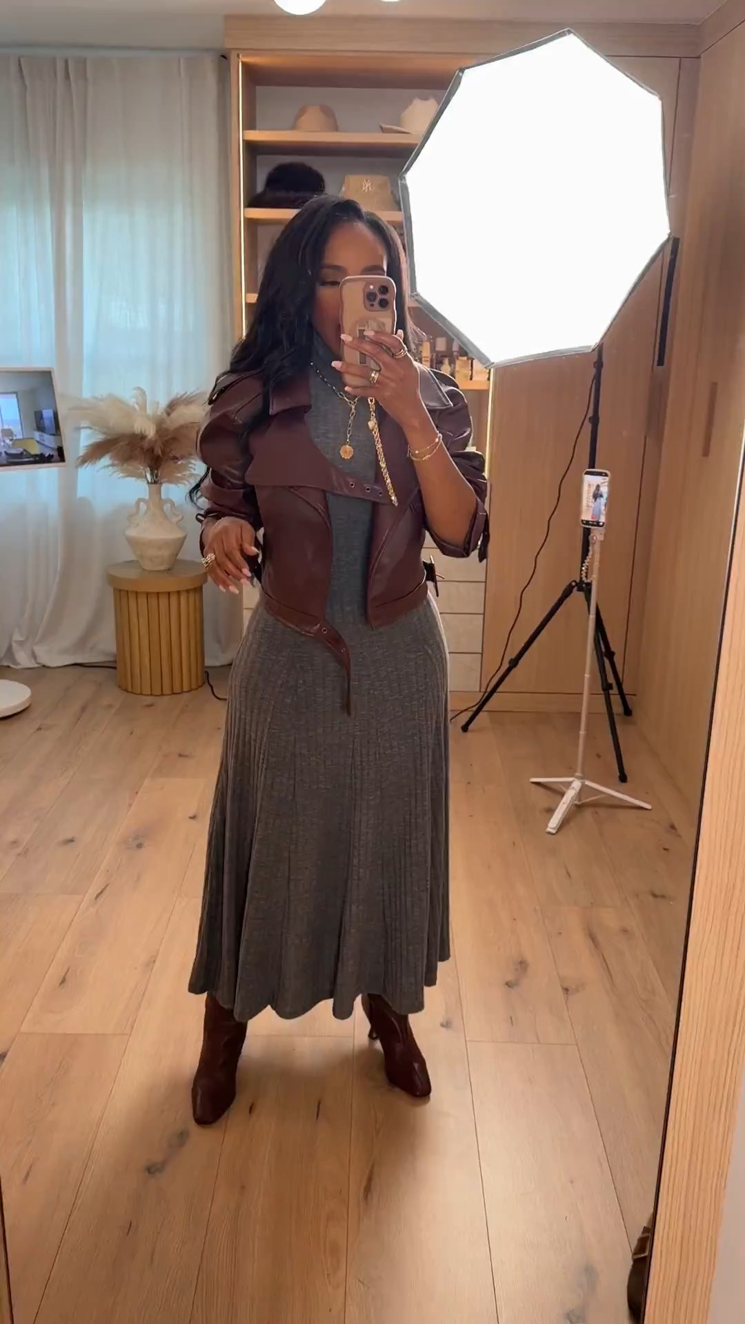 Cozy-chic Walmart Black Friday look — styled with a gorgeous knit dress layered under the rich wine faux-leather jacket and tall boots for an elevated fall moment. The textures and tones make this outfit feel luxe without the price tag. Perfect for Thanksgiving dinner, holiday events, or a casual night out.  

📏 Sizing: Wearing size small in the dress, jacket, and boots  
Height 5’3” | 138 lbs | 34D | 27" waist | 40" hips  

Warm fall tones, knit dress outfit idea, tall boot outfit inspiration, faux leather jacket styling, affordable fall looks, chic Walmart fashion finds, elegant fall outfit aesthetic  

Follow me on Instagram and YouTube @kirasfashionfinds  

#LTKgrwm #LTKCyberWeek #LTKSaleAlert