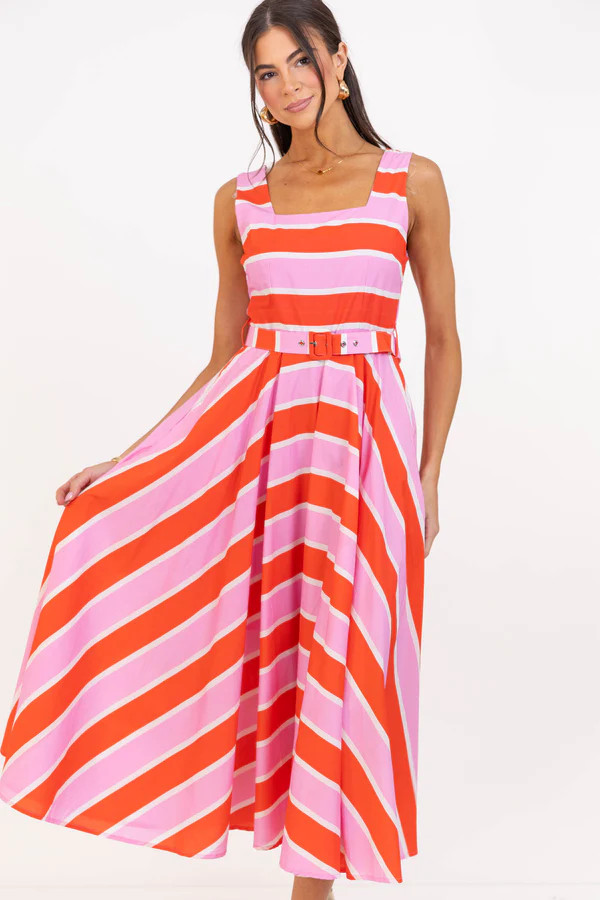 Bright From Within Orange Striped Midi Dress | The Mint Julep Boutique