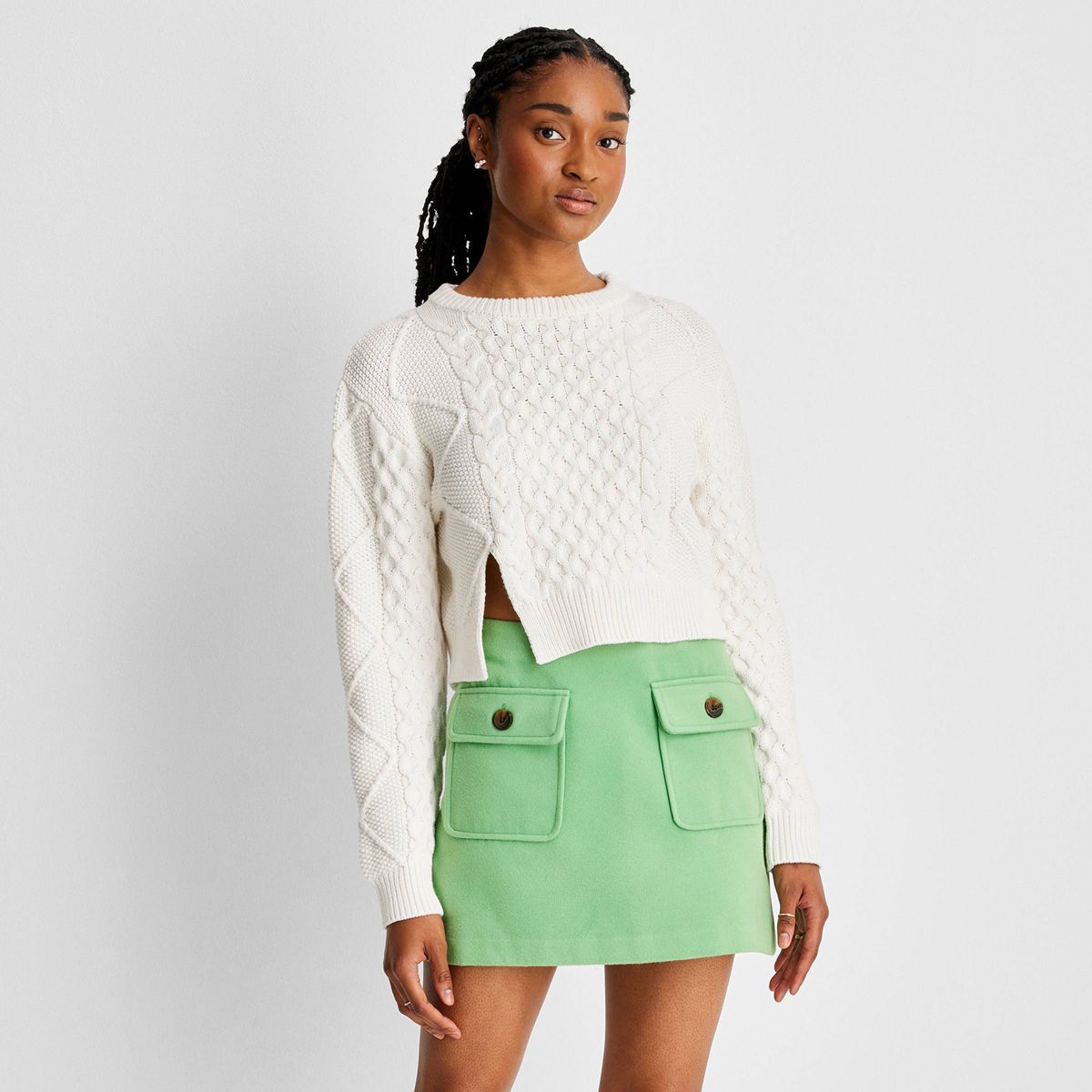 Women's Cropped Cable Knit Crewneck Sweater - Future Collective™ with Reese Blutstein | Target