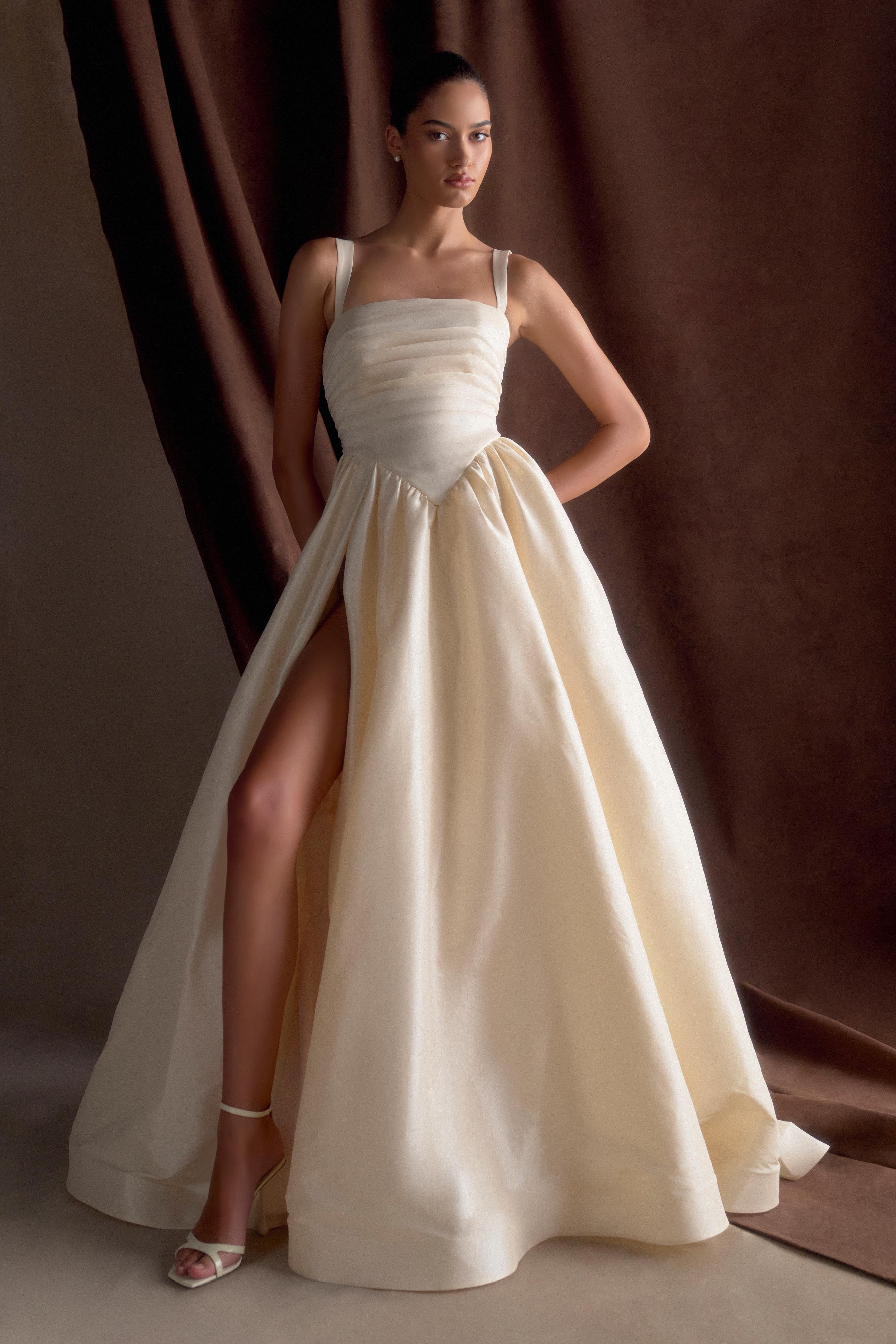 Carla Ruched Gown - Cream Ivory | MESHKI US