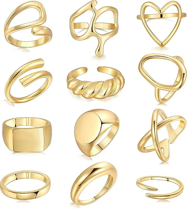 FAXHION 12PCS Gold Stackable Rings Set for Women, 18K Gold Plated Open Stacking Knuckle Ring, Adj... | Amazon (US)
