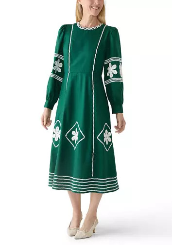 Women's Long Sleeve Embroidered Midi Dress | Belk