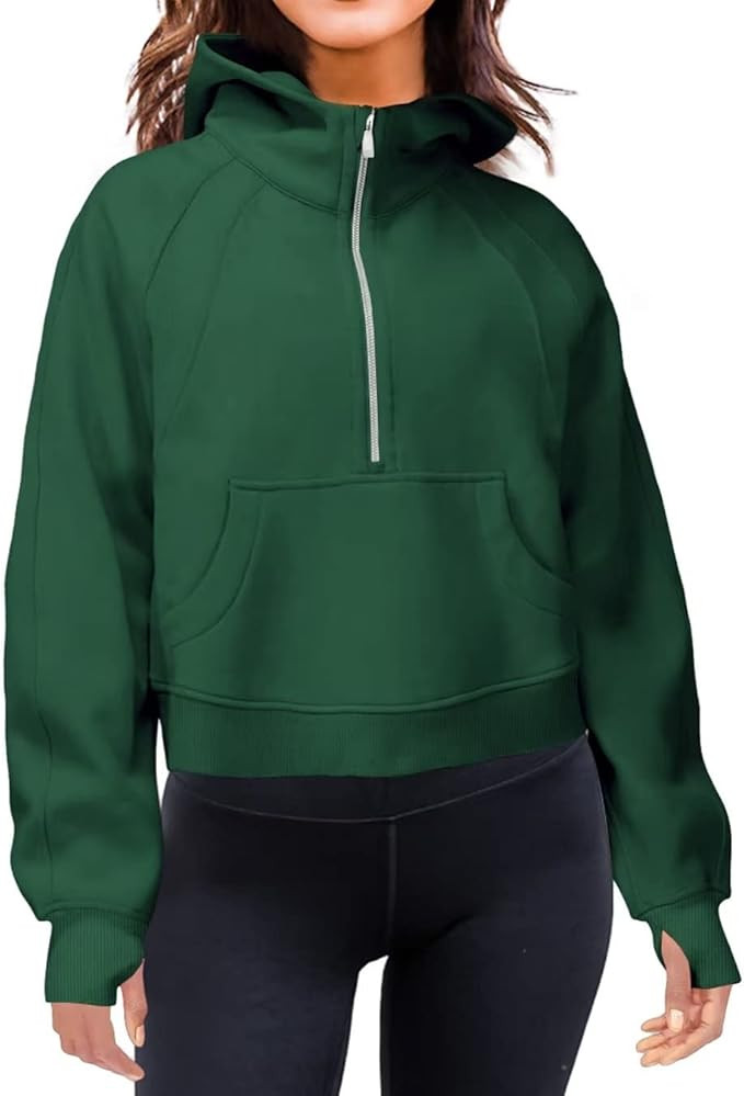 BONITEE Women's Fleece Lined Collar Cropped Hoodie Long Sleeve Half Zip Pullover Loose Fit Workou... | Amazon (US)