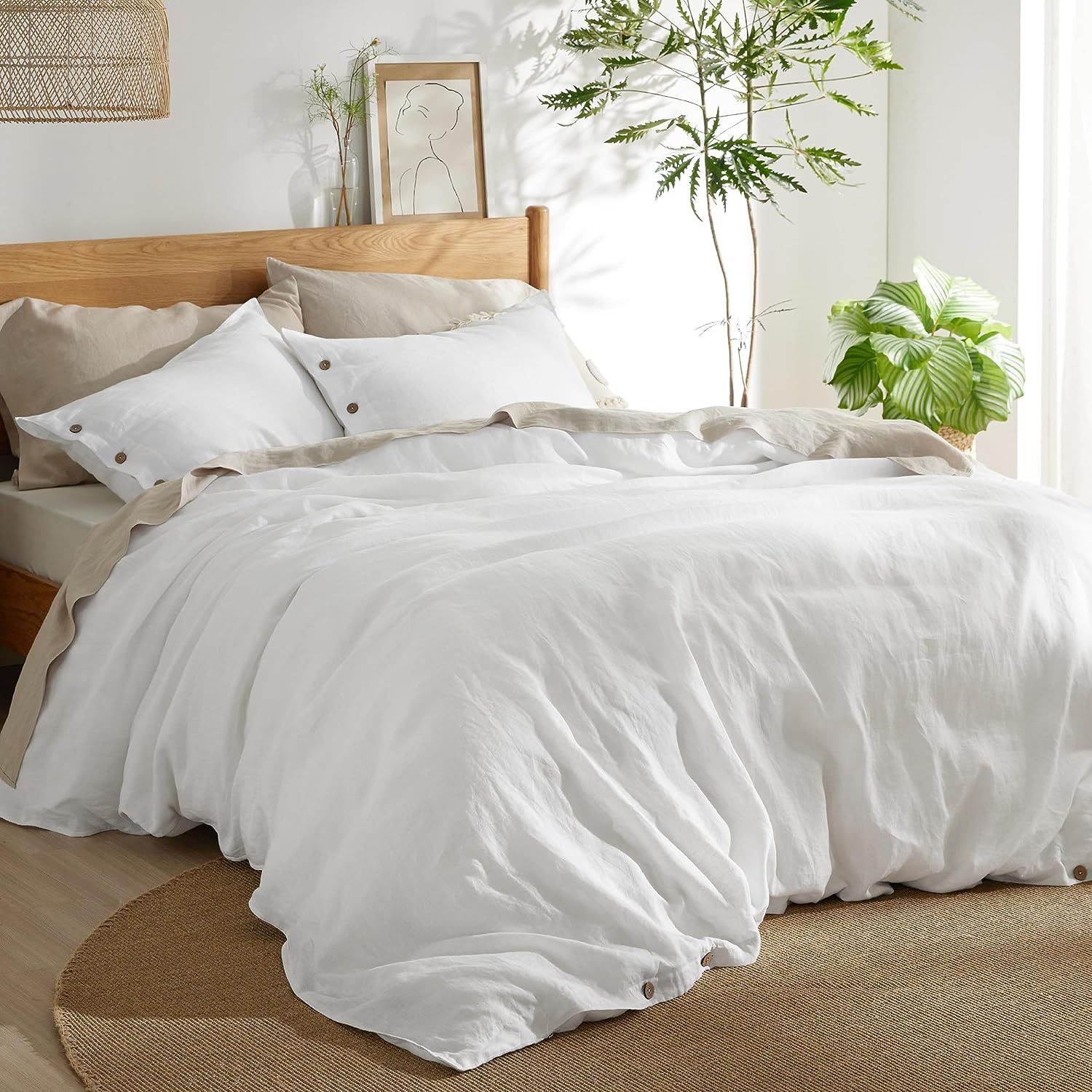 Bedsure Linen Duvet Cover Queen - Linen Cotton Blend Duvet Cover Set, White Linen Duvet Cover, 3 ... | Amazon (US)