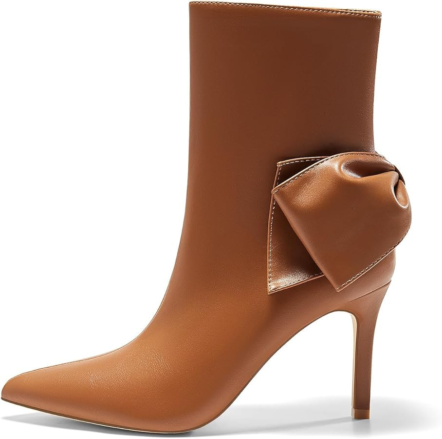 Coutgo Womens High Heel Ankle Boots Pointed Toe Bow Side Zipper Booties Stiletto Winter Booties C... | Amazon (US)