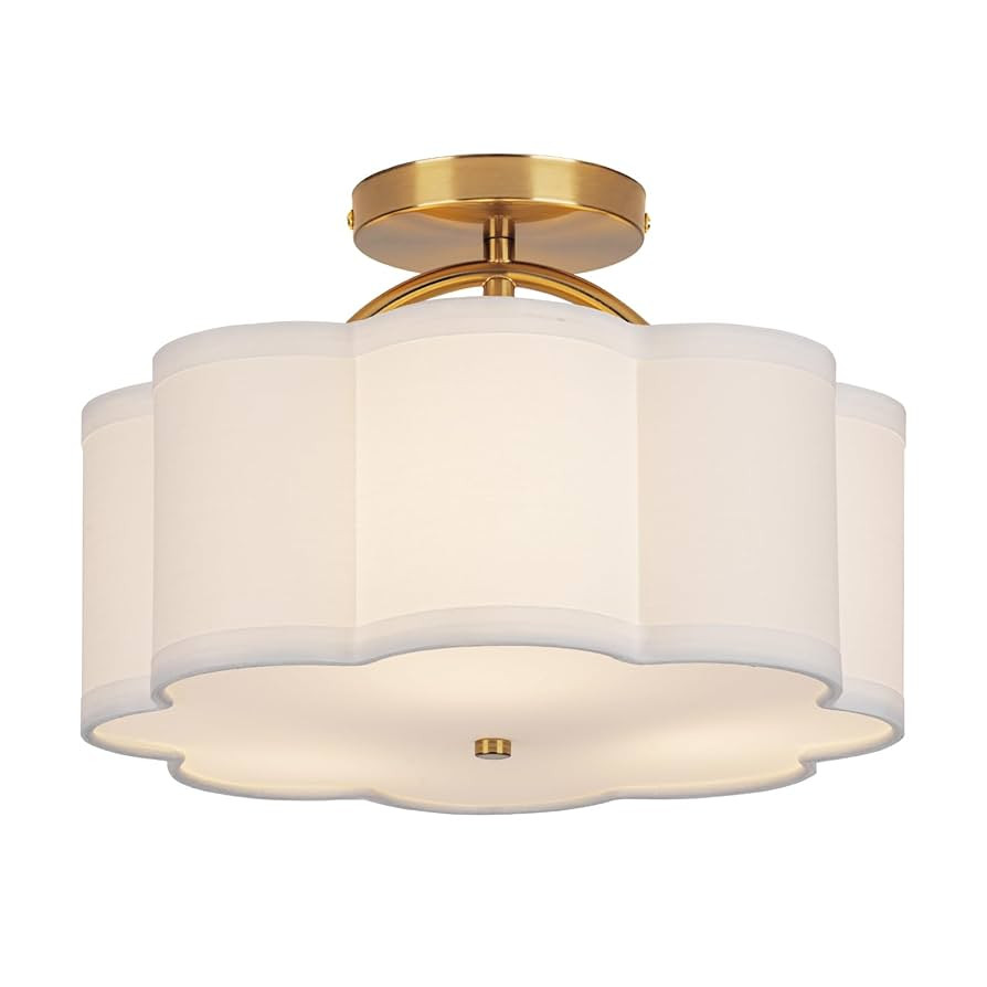 Semi Flush Mount Ceiling Light, 11.8" Modern 3-Light Fixture with Petal-Shaped Cream White Fabric... | Amazon (US)