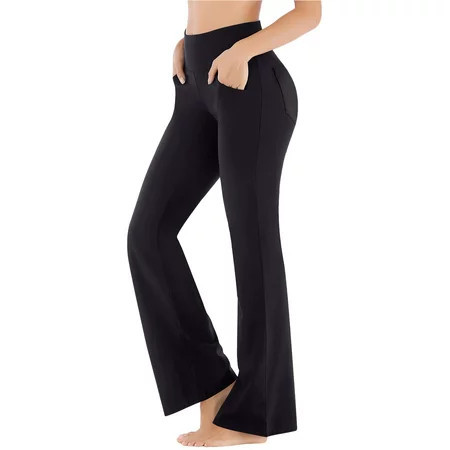 Baqcunre yoga pants women Black Flare Leggings for Women Crossover Yoga Pants with Pockets Bootcut Flared Leggings for Gymnastics Black M | Walmart (US)