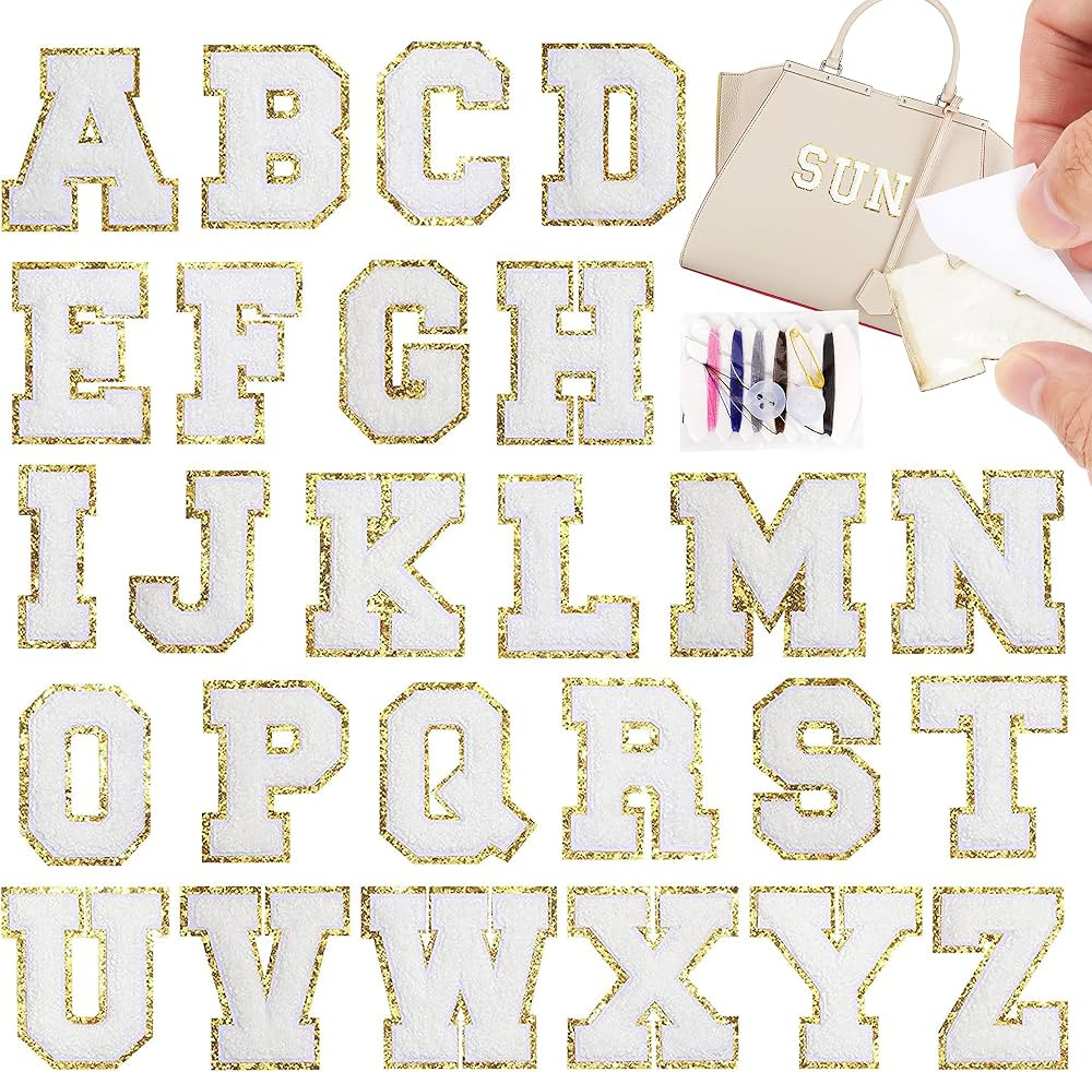 Self-Adhesive Chenille Letters Patches: 26PCS White Letter Patches Stickers Varsity Letter Patche... | Amazon (US)