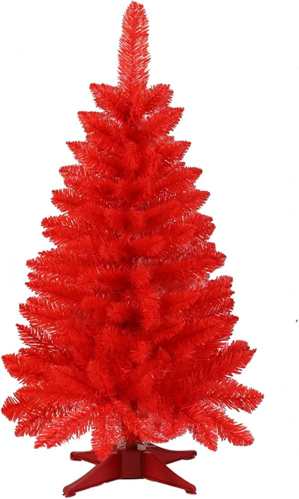 Mini Christmas Tree 3FT Artificial Desktop Xmas Tree for Holiday Decor 160 Branch Tips, Red | Amazon (US)