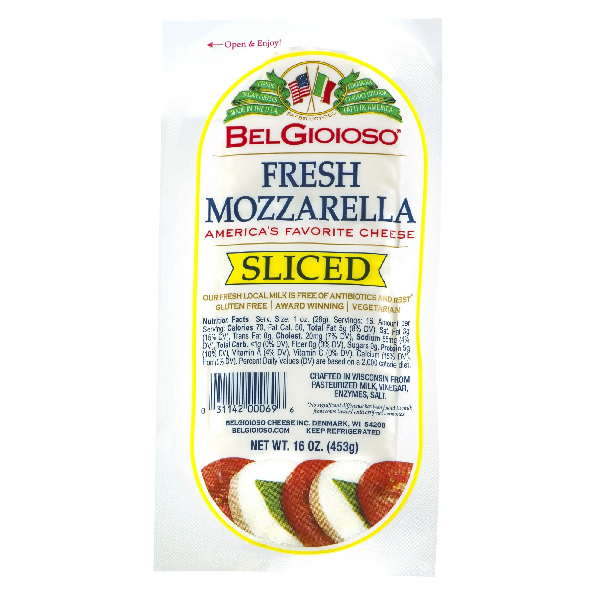 BelGioioso Fresh Mozzarella Log, Pre-Sliced Specialty Cheese, 16 oz Refrigerated Plastic Packet -... | Walmart (US)