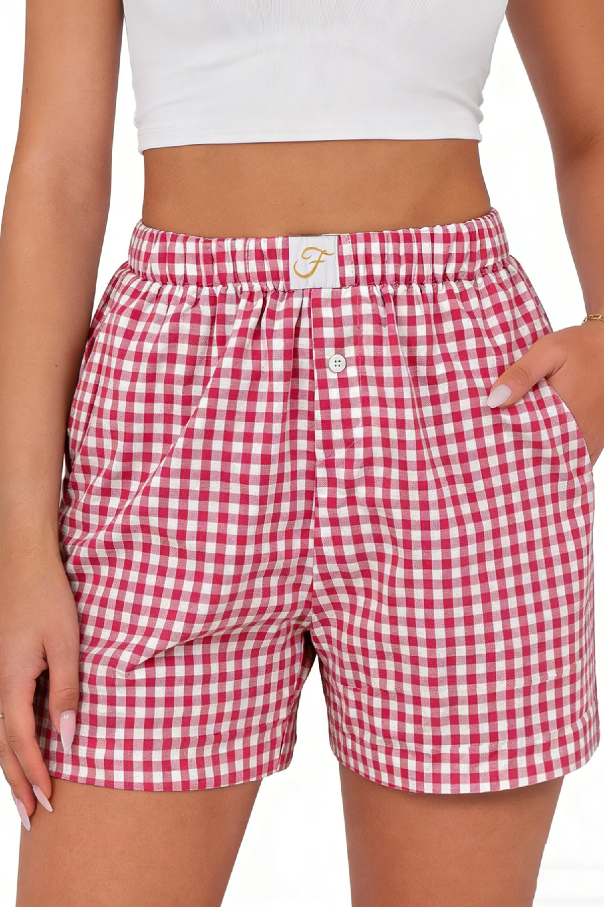 Fantaslook Plaid Shorts for Women Button Gingham Cotton Shorts Summer Lounge Boxers Beach Shorts ... | Walmart (US)