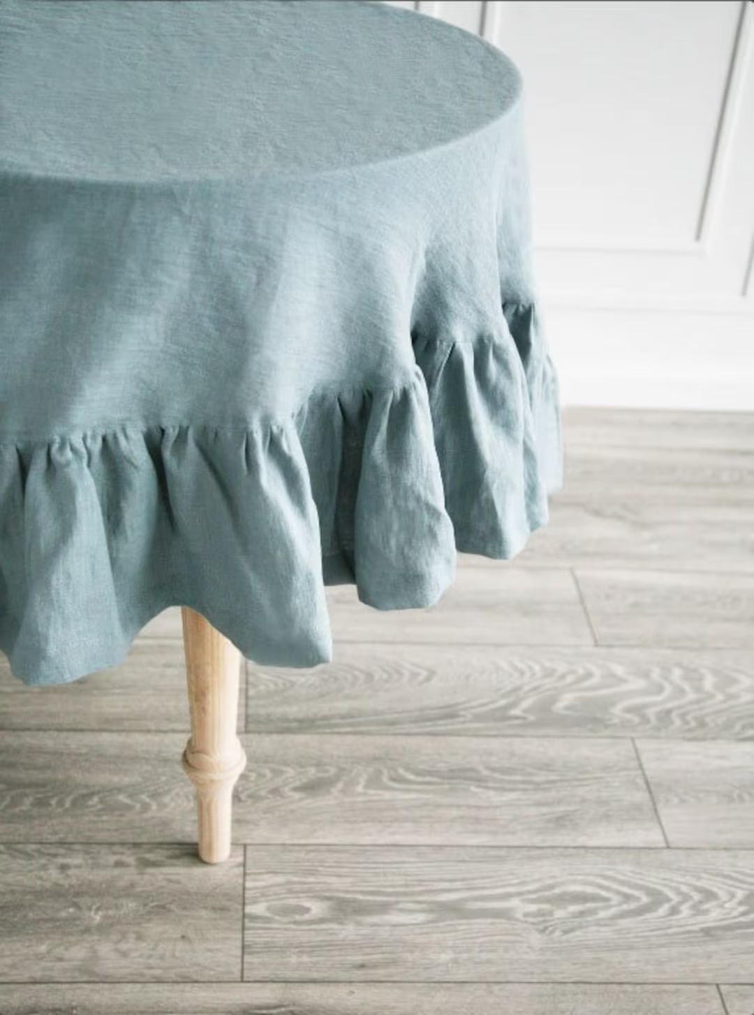 Oval ruffled pastel tablecloth/Custom light linen tablecloth/Dark stonewashed linen tablecloth/Ha... | Etsy (US)