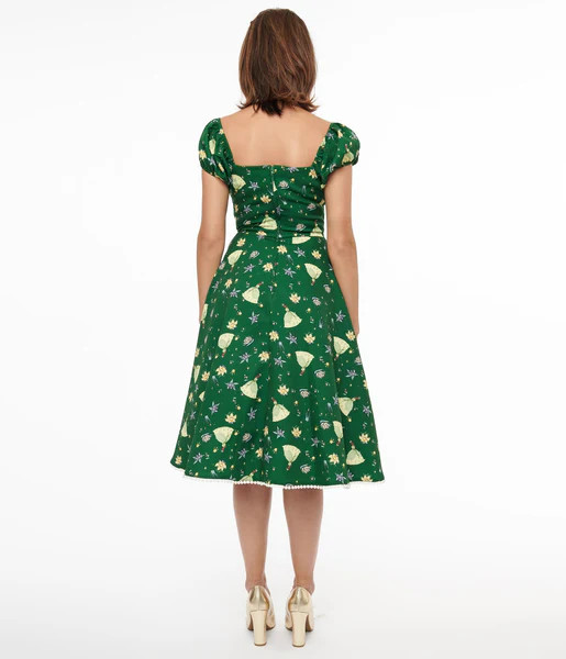 Disney Princess collection by Unique Vintage Green Princess Tiana All Over Print Swing Dress | UniqueVintage