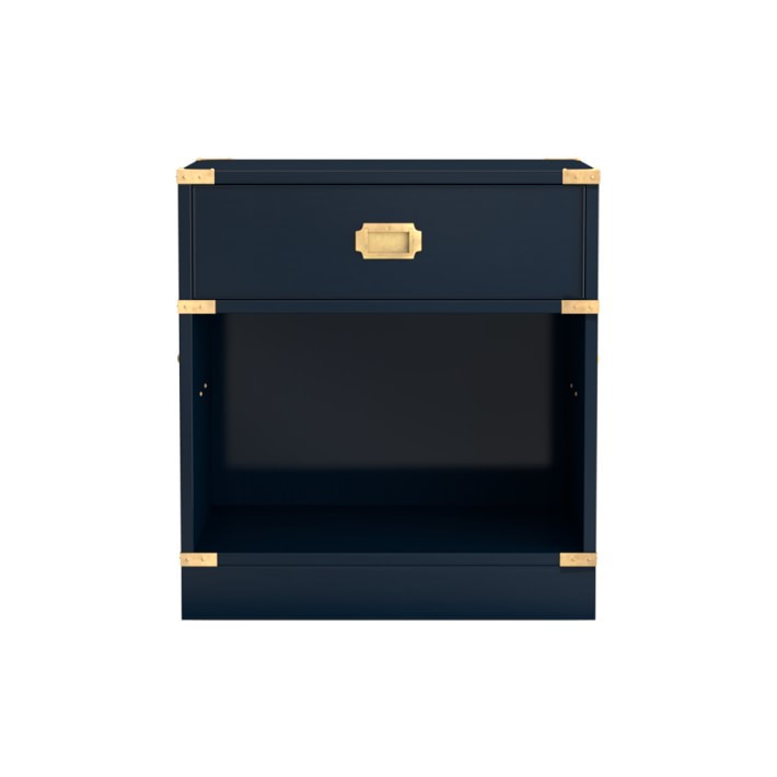 Campaign 1 Drawer Open Nightstand, Antique Brass, Navy Lacquer | Williams-Sonoma