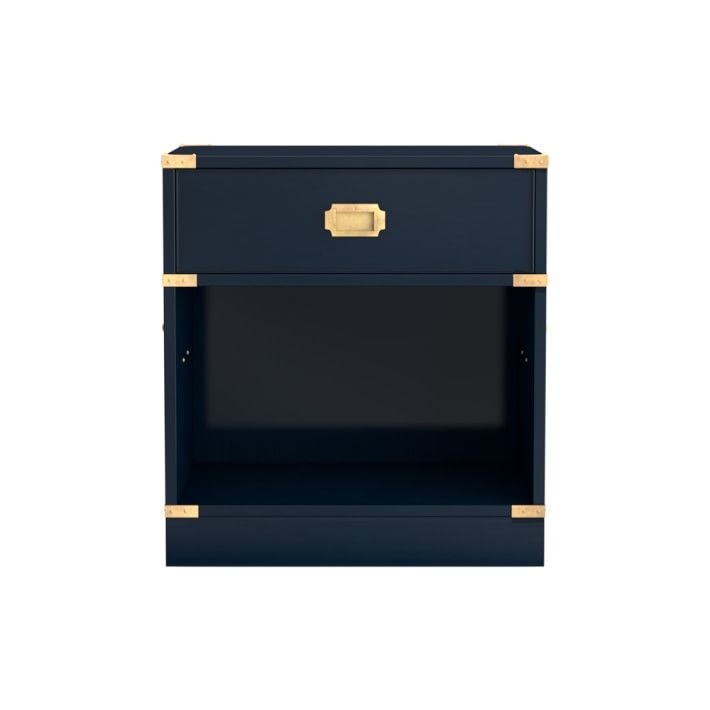 Campaign 1 Drawer Open Nightstand, Antique Brass, Navy Lacquer | Williams-Sonoma